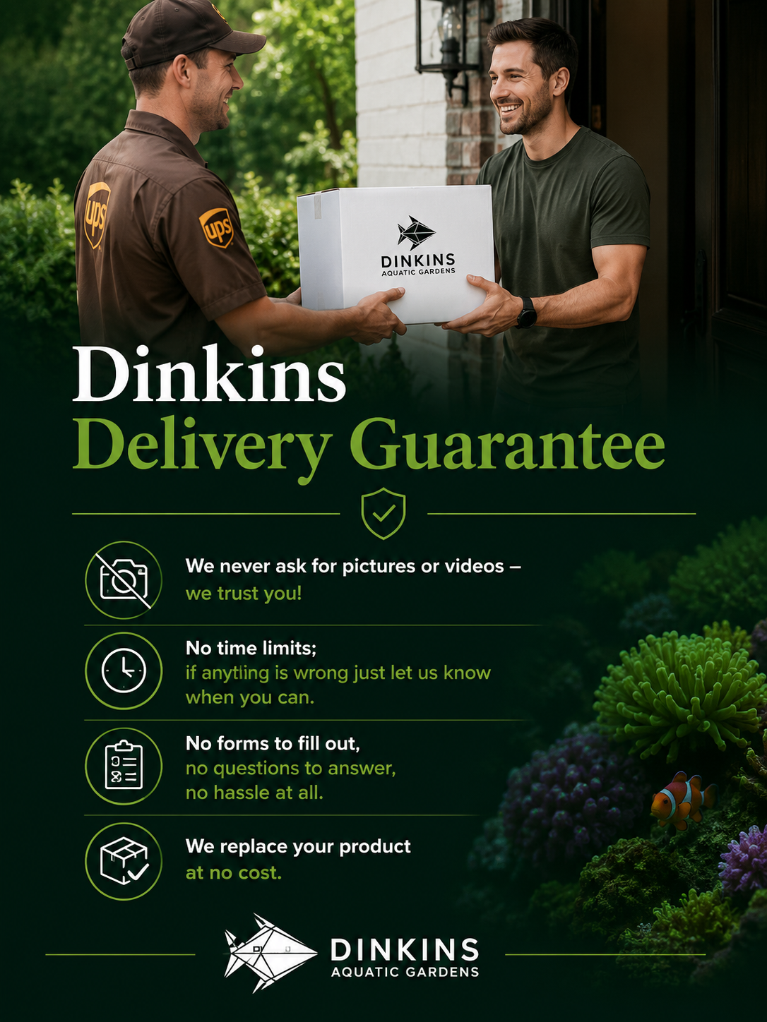 UPS handing a box of live copepods and phytoplankton to a Dinkins Aquatic Gardens customer